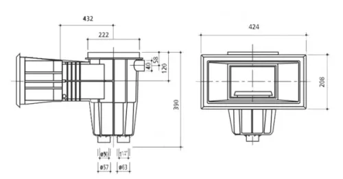 Szkimmer betonos STD XL 6/4"BM / D50