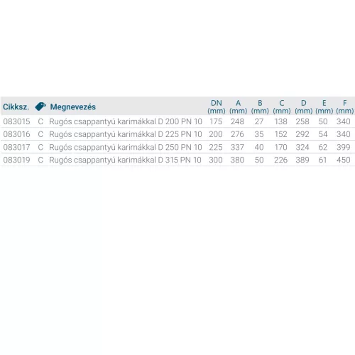 Rugós csappantyú karimákkal D 250 PN 10