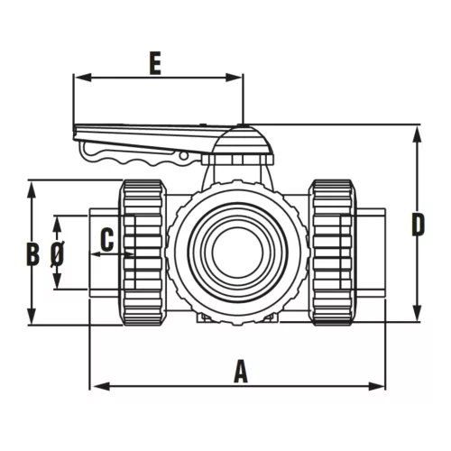 Golyóscsap 3 utas PTFE "T" D050