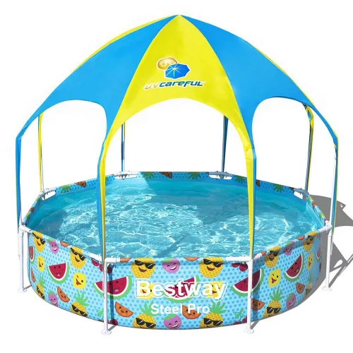 Bestway PANAMA nyolcszögletű fémvázas medence szett, 40-es UV szűrős árnyékolóval, beépített zuhannyal 244 × 51 cm