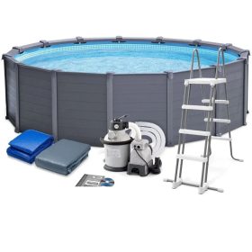   Intex Grafit szürke csővázas medence szett 478 x 124 cm + homokszűrő (26384)