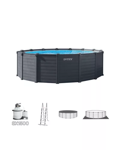 Intex Grafit szürke csővázas medence szett 478 x 124 cm + homokszűrő (26384)