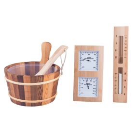   SAUNABAU PRÉMIUM CÉDRUS szauna szett 2.0: dézsa, kanál, hőmérő-páramérő és homokóra fehér homokkal