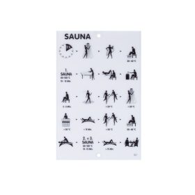   Szauna használati útmutató nemzetközi, 195*297mm, acryl üveg, krómozott távtartó rögzítő csavarokkal