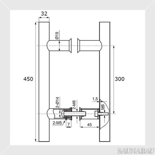 SAUNABAU rúdfogantyú pár, 32*450mm, fekete, krómacél/kőris, 8-12mm üveglapokhoz